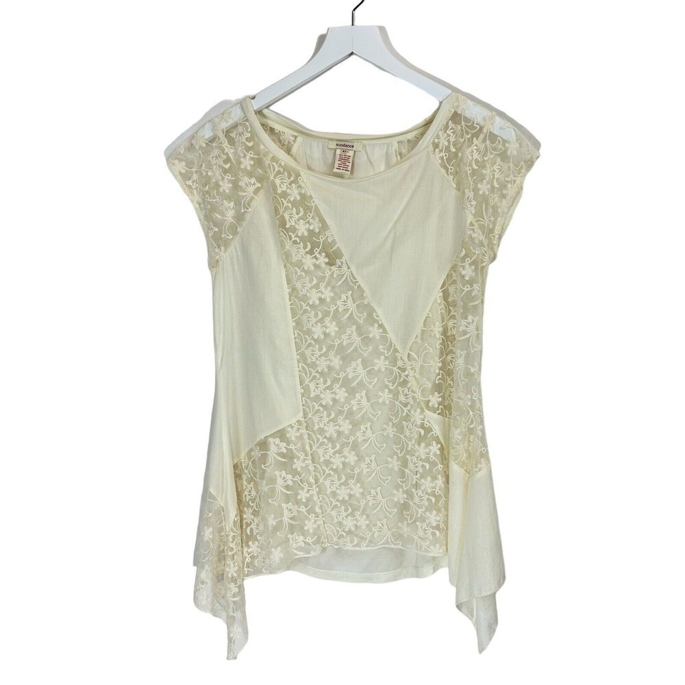 Sundance Blouse Womens XS Ivory Embroidered Sleeveless Bohemian Feminine Soft